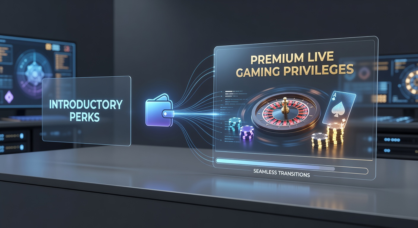 Digital wallet interface showing seamless transitions from welcome bonuses to live gaming access