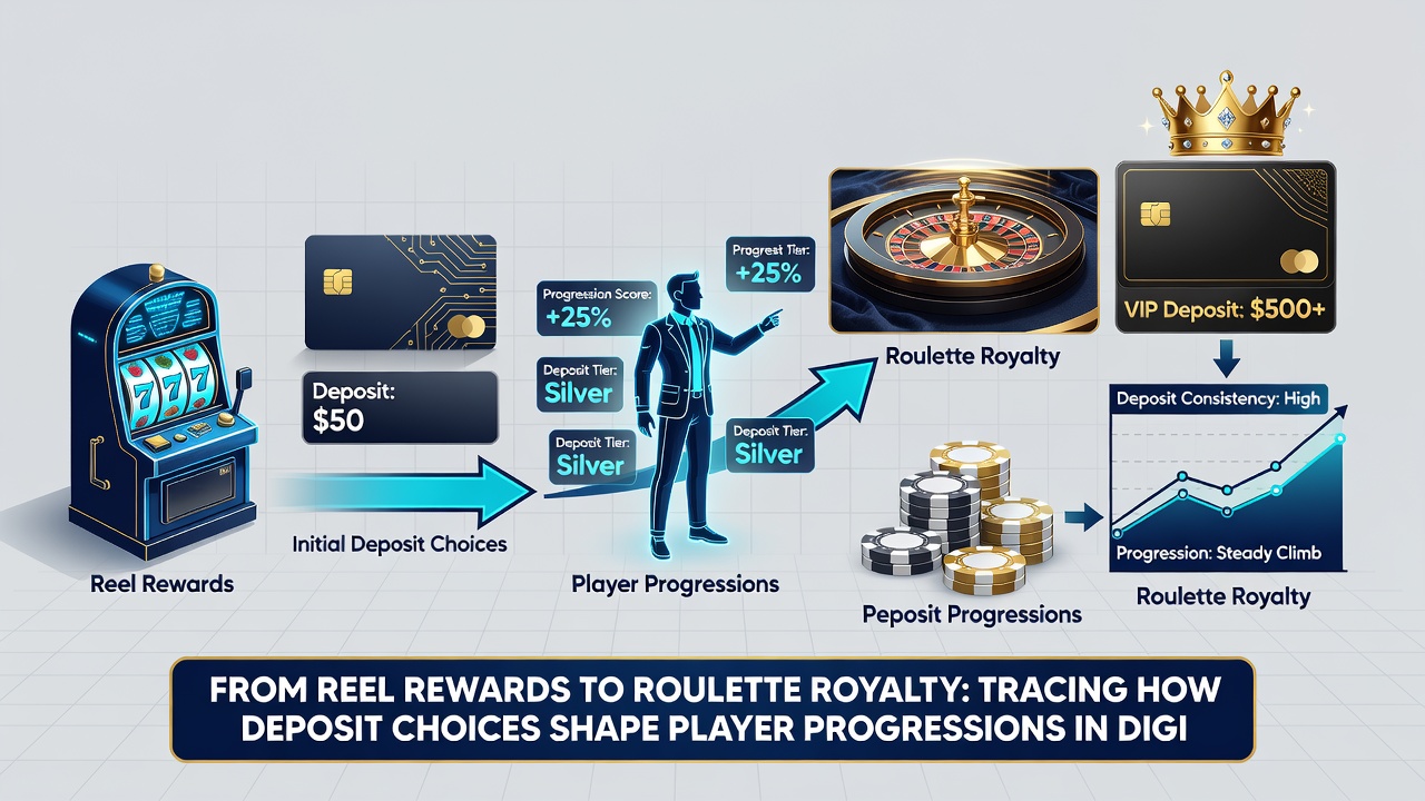 Player dashboard illustrating deposit flow advancing from slots to VIP roulette tables