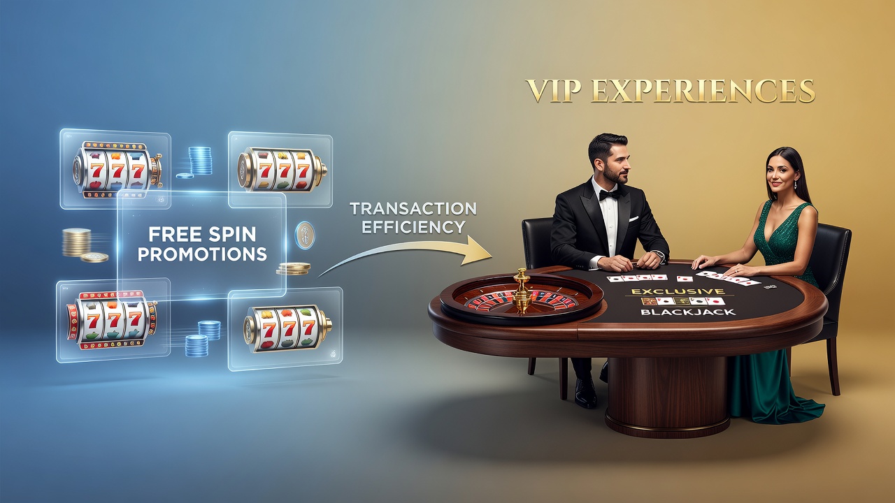 Illustration showing seamless payment flows connecting free spin offers with exclusive blackjack and roulette VIP tables