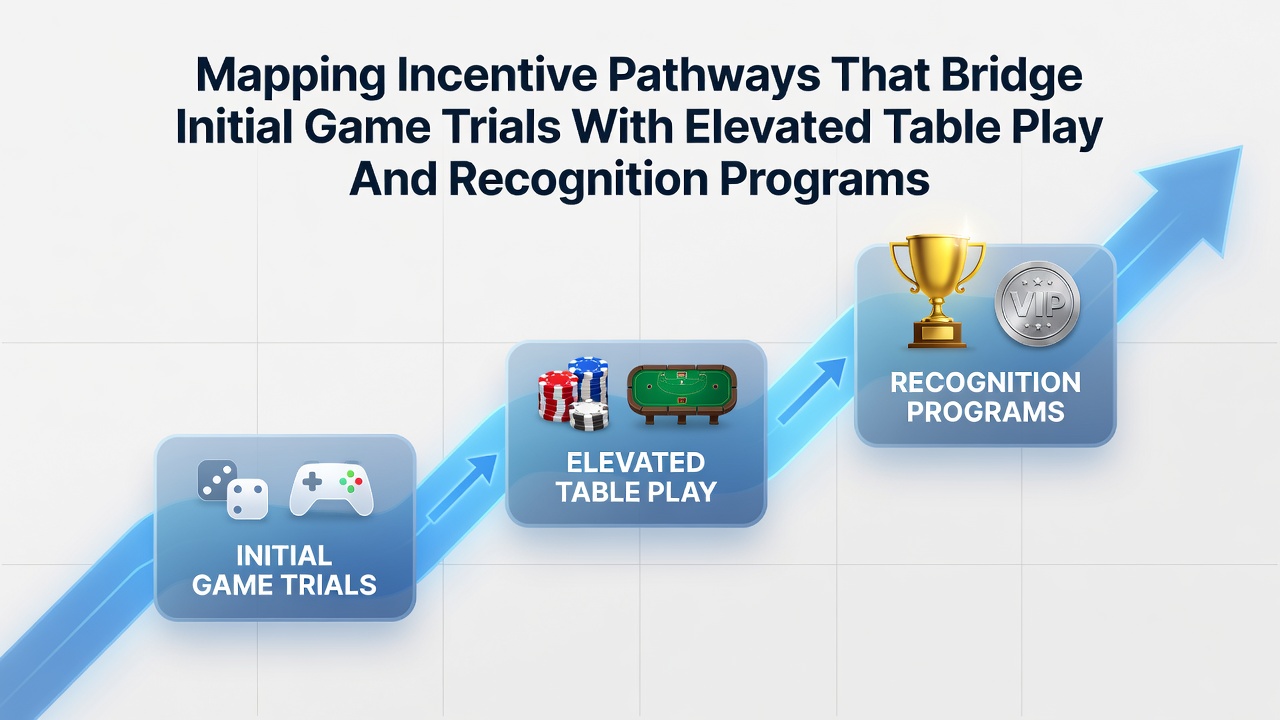 Flowchart showing progression from free trial games through table play to loyalty recognition tiers