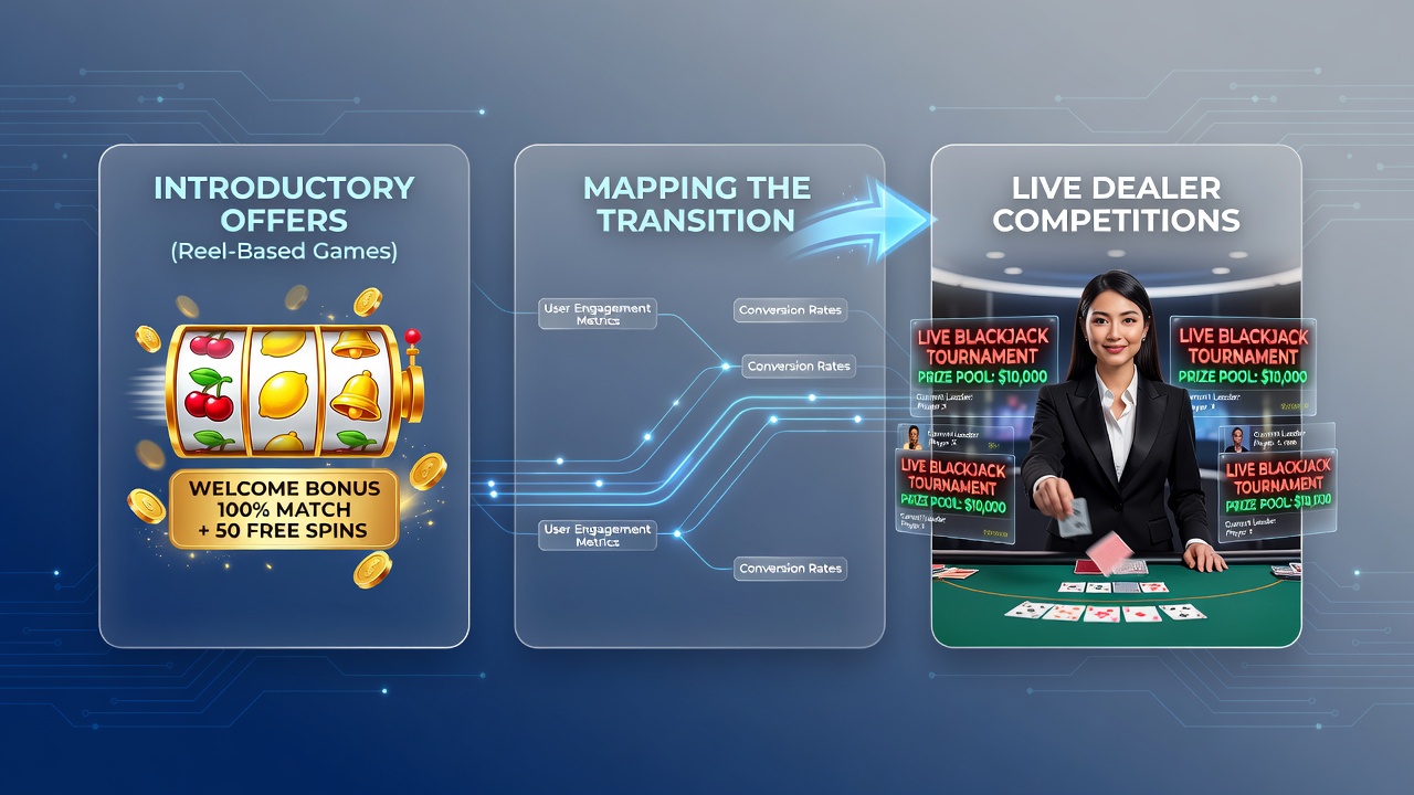 Screenshot of a live dealer tournament lobby with progression indicators from slot bonuses