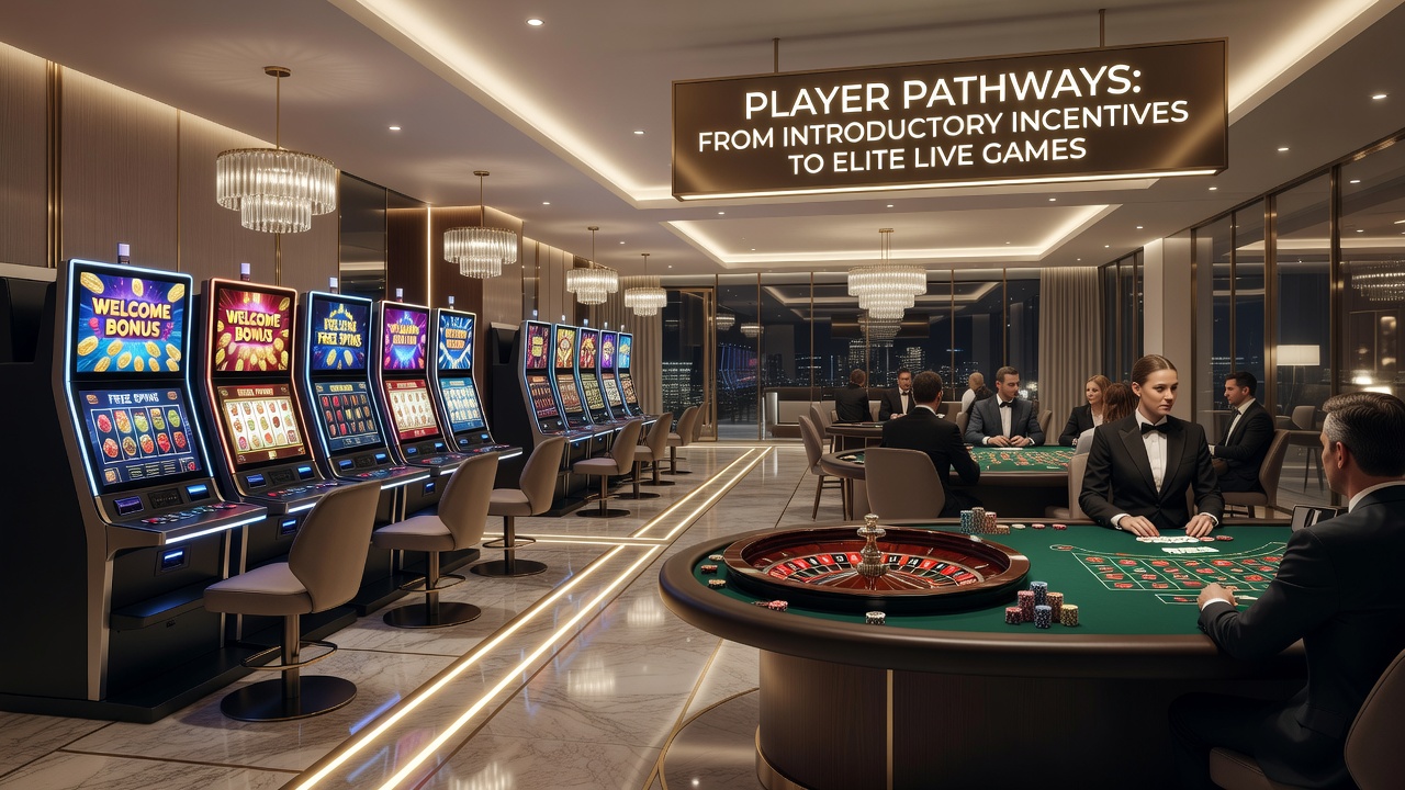 Diagram showing payment flow from slot bonuses to live dealer blackjack and roulette VIP benefits