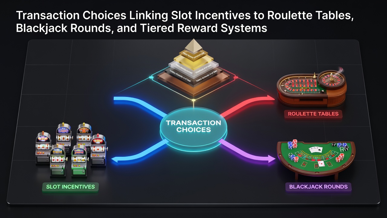 Illustration of transaction flows linking slot incentives to roulette tables and blackjack rounds
