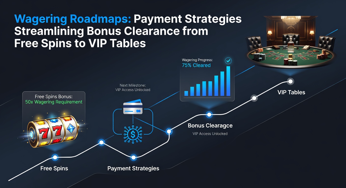 Diagram of payment strategies accelerating bonus clearance across casino game tiers from spins to VIP blackjack
