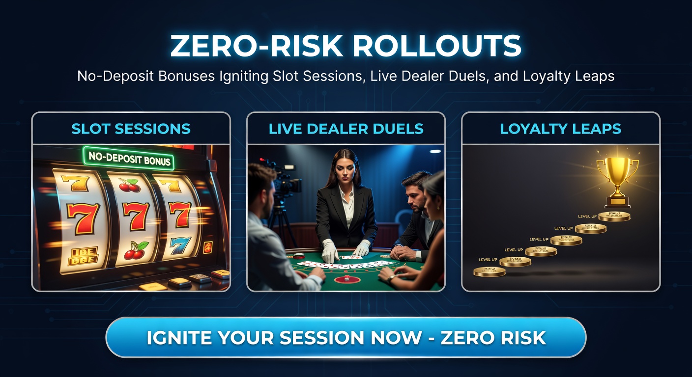 Intense live dealer blackjack table with cards fanned out and chips stacked, overlaid with no-deposit bonus icons floating above, capturing the thrill of real-time casino battles